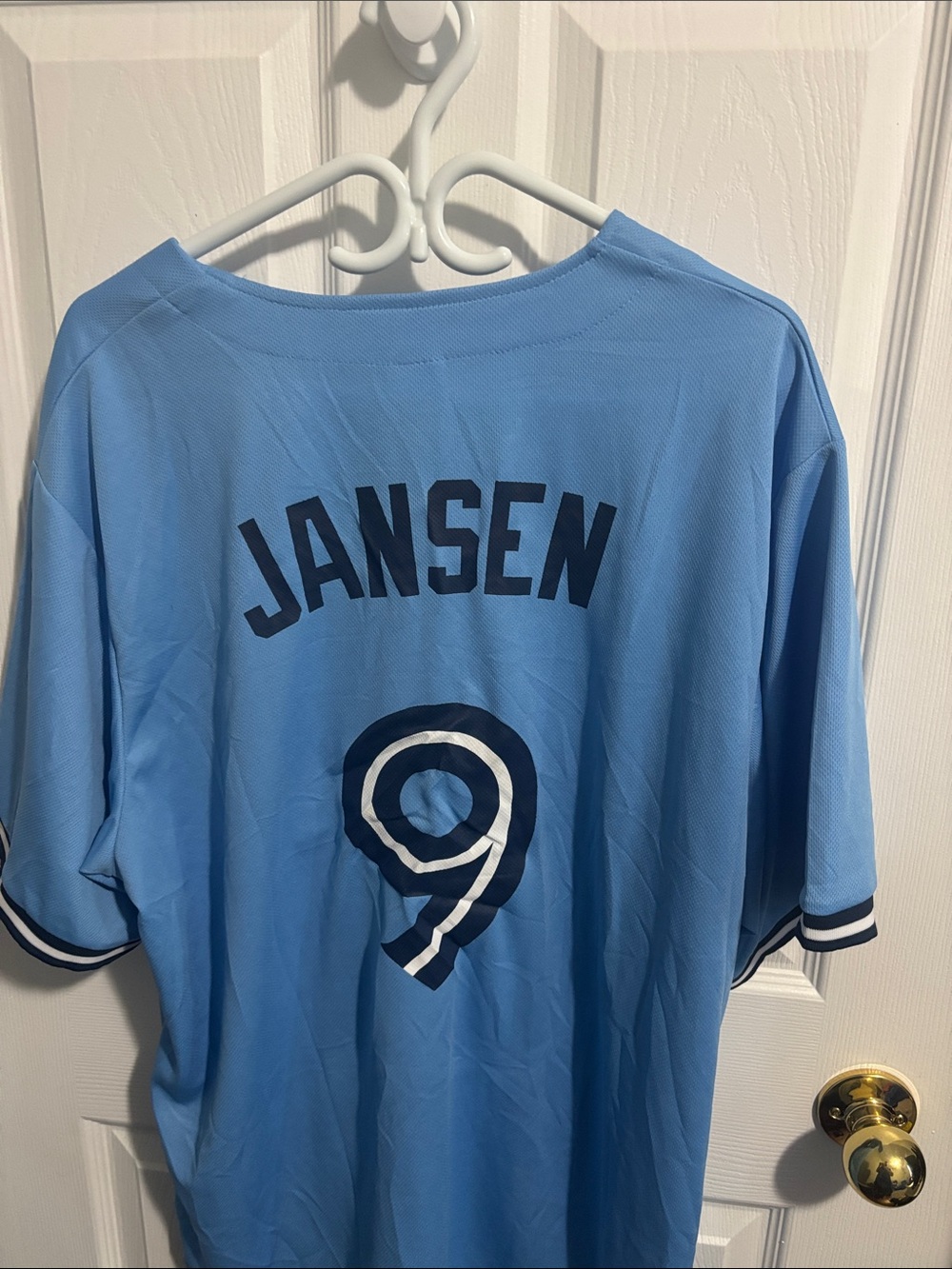 MLB Toronto Blue Jays Sky Blue Button-Up Jersey with Navy Trim - Picture 3 of 3